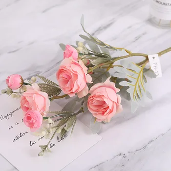 1 бр. букет от изкуствени цветя и рози, нова копринени тъкани, изкуствен букет, сватбена украса за дома, изкуствени цветя