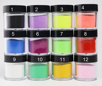 12 Вида Цветове Акрилна пудра на прах За дизайн на ноктите Poudre Acrylique Цветен Акрилен Мономер Acrylverf Nagels Polvos Acrilicos Ongles Набор от