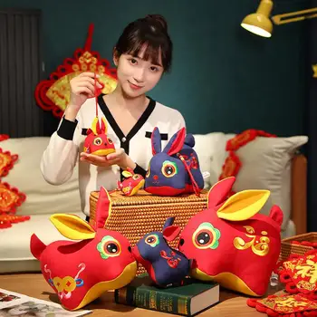 1БР Сладък 2023 Китайския Зодиак Фортуна Бродирана Кърпа Заек Нова Година Зайо Начало Декор Мека Играчка Кукла Творчески Украшение за Подарък