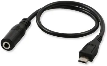 (2 бр) Мъжки Micro USB конектор 3,5 мм, Женски аудио кабел, захранващ кабел за активен микрофон, адаптер за преобразуване на микрофона - 1 фут (черен)
