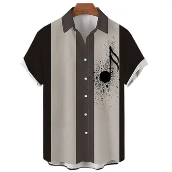 2022 мъжка риза, хавайски случайни музикален инструмент с принтом на една пуговице, универсална лятна плажна риза, плажен топ с къс ръкав 2