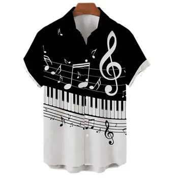 2022 мъжка риза, хавайски случайни музикален инструмент с принтом на една пуговице, универсална лятна плажна риза, плажен топ с къс ръкав 4