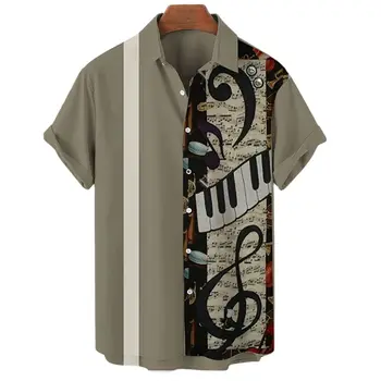 2022 мъжка риза, хавайски случайни музикален инструмент с принтом на една пуговице, универсална лятна плажна риза, плажен топ с къс ръкав 5