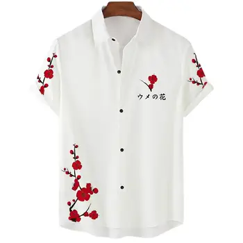 2022 Цвете Риза Хавайска Риза Мъжки Дрехи Свободни, Дишащи Мъжки Ризи Лятна Мъжка Риза Улични Ежедневни Блузи с Къс Ръкав 5xl