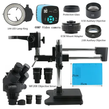 3.5 X-90X 180X Двойна Бум Увеличение Simul Фокусный Тринокулярный Стереомикроскоп 48MP 4K, HDMI, USB SMD Microscopio Помещение Ремонт на печатни платки телефон