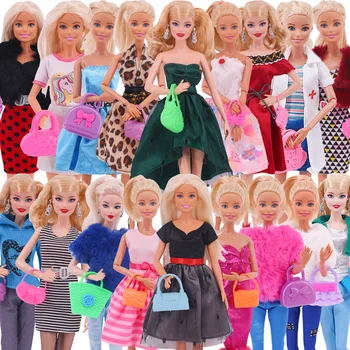 4 бр. Облекло за кукли Барби = 2 * рокля на принцеса Елза + 2 * Чанти за Вечерна Сватба вечерна рокля За кукла Барби