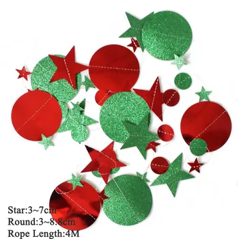 4 М Червен, Зелен Блестящия Звезден Хартиен Висулка с Гирлянди 2022 Забавни Коледни Декорации за Дома Коледна Украса на коледната Елха на Нова Година 2023 3