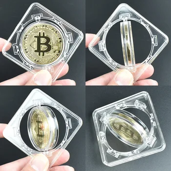 40 мм Златна Биткойн Монета с въртяща се въртяща се показва Калъф Litecoin Eth XRP Криптовалюта Метална монета За събиране