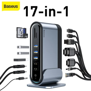 Baseus 17 в 1 Adapter-хъб Type-C за HD Multi VGA, rj-45 на USB 3,0 2,0 с Адаптер на захранване, Работа с докинг станция за Лаптоп