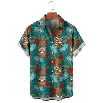 CLOOCL Мъжки Ризи Хавайски Маска Художествена Риза Полинезия Франжипани Бананов Лист Графичен Плаж Ежедневни Блузи Ropa Hombre