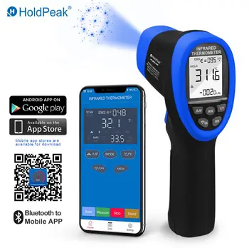 HoldPeak HP-985C-ПРИЛОЖЕНИЕ за инфрачервен инфрачервен термометър Handhold -50-800C/-58-1472 Измерване на температурата Пистолет ИНФРАЧЕРВЕН Термометър С ПРИЛОЖЕНИЕ Bluetooth