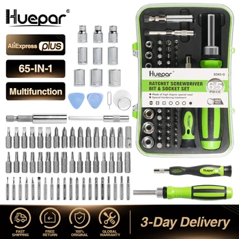 Huepar 65 в 1 Ръчни инструменти, Отвертки Precion Ремонт Храповик комплектът включва Надлъжни/Phillips/Torx и други части за КОМПЮТЪР/телефон/Камера