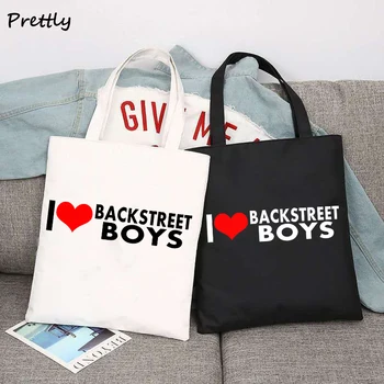 I Love Backstreet Boy Женствена Чанта За Пазаруване, Черна С Писмото Принтом, Забавни Холщовые Чанти-Тоут, Дамски Чанти На Рамо За Момичета, Големи
