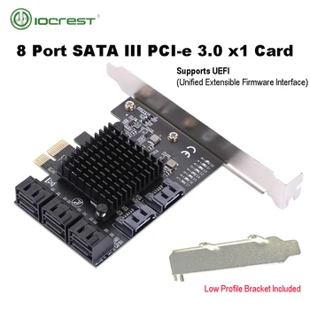 IOCREST PCIe gen2 x1 до 8 Пристанища 6G SATA III 3.0 Контролер Без Raid Карти за разширяване на Нископрофилен Скоба