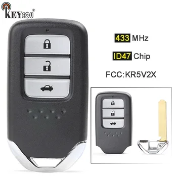 KEYECU 433 Mhz ID47 Чип FCC: KR5V2X Подмяна на 3 бутона за Дистанционно автомобилния Ключодържател за Honda City Jazz Civic Grace