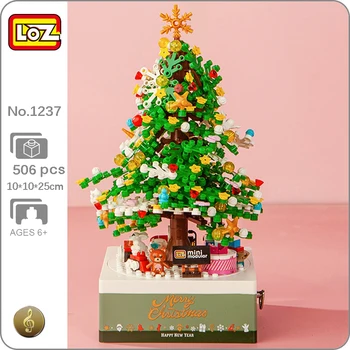 LOZ 1237 Забавна Коледна Елха Дядо Коледа, Снежен човек Мечка Въртяща се Музикална Ковчег САМ Кухненски Блокове, Тухли Строителна Играчка за Деца без Кутия