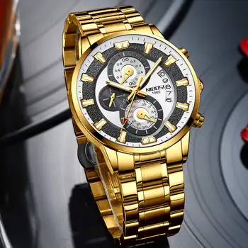 NIBOSI Златни Часовници Мъжки Модни Мъжки Часовници Най-добрата Марка на Луксозни Бизнес Творчески Ежедневни Хронограф Водоустойчив Relogio Masculino
