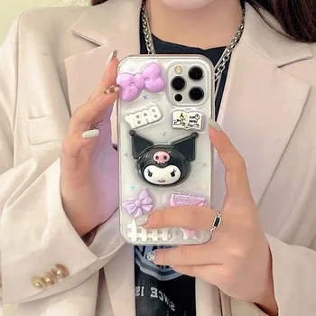 Sanrio Kuromi Триизмерни Прозрачни Калъфи За телефони за iPhone 14 13 12 11 Pro Max Mini XR XS MAX 8 x 7 SE Прозрачен капак