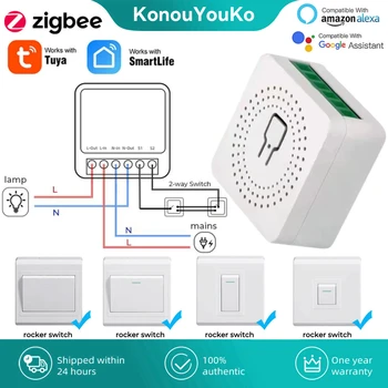Sasha Zigbee Mini Smart Switch Модул 16A 2Way Управление на Приложение Smart Life Гласово Управление Работи с Алекса Alice Google HomeKit eWeLink