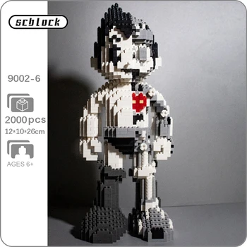 SC 9002-6 Astro Boy, Mighty Atom Черно-бял Робот за Аутопсия DIY Мини Диамантени Блокове Тухли Строителна Играчка за Деца без Кутия
