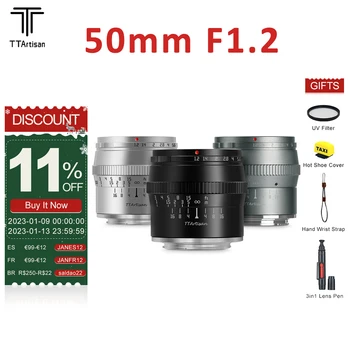 TTArtisan 50 мм F1.2 APS-C Обектив с голяма бленда, Ръчно Фокусиране с фокусно разстояние за камери Sony E Fujifilm M4/3 Canon M Nikon Z L Mount