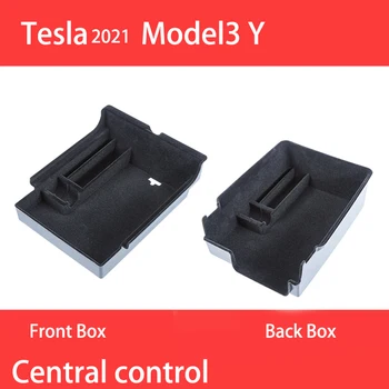 Авто Кутия За Съхранение на Стекающийся ABS Tesla 2021 Модел 3 Y Централно Дистанционно Управление, Подлакътник Кутия Преден Заден Нескользящий Мат Лого Украса