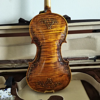 Висококачествена цигулка ръчно изработени 4/4 3/4 цели дъска от масивна дървесина Кафява цигулка професионална ръчно рисувани violino С аксесоари за лък 0