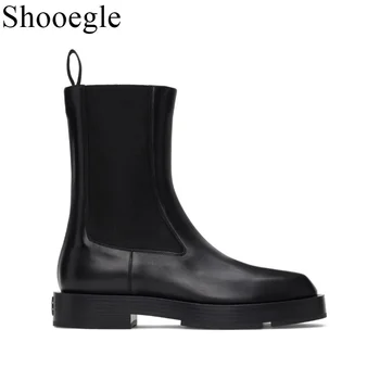 Висококачествени Зимни Мъжки Обувки, Улични Черни Обувки на нисък ток до Телета, Мъжки Модни Големи Размери 35-48