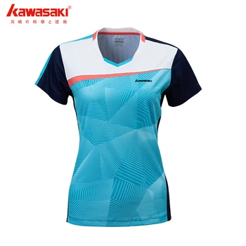 Дамски тениски Kawasaki, Спортни облекла За жени по тенис на маса с V-образно деколте, Дишаща Спортна тениска за бадминтон Синьо ST-Q2311 1