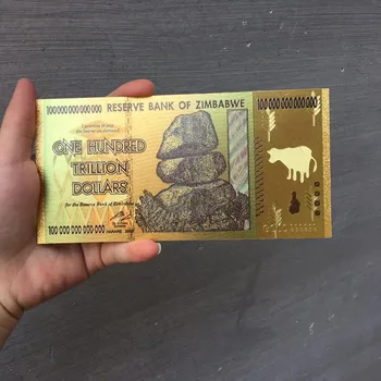 ЗИМБАБВЕ Черна Златна Фолио 100 Трилиона Възпоменателни банкноти в долари