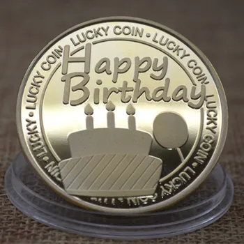 Иконата честит Рожден Ден Сребърни и Позлатени Монети Мемориал Медал на метална Значка с Релефни Щастливи Монети Медальон за Рожден Ден