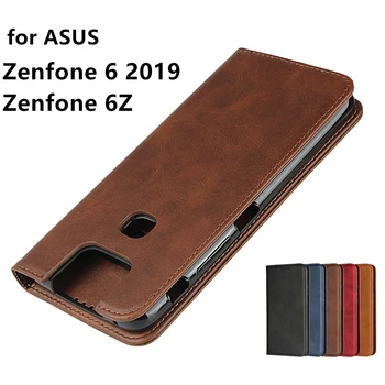 Кожен калъф за ASUS Zenfone 6Z Zenone 6 2019 ZS630KL Панти калъф държач за карти Кобур Калъф с магнитно притегателен за Носене Чантата за Носене