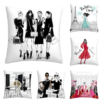 Любима калъфка за момичета, модни калъфка с илюстрация, за украса на дивана, калъфка за възглавница за декорация на дома 50x50 40x40