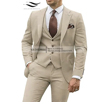 Мъжки костюм от 3 теми, Оборудвана костюм за младоженеца/Сватбени/абитуриентски бал, смокинг, жилетка и панталони, комплект Terno (яке + панталон + елек)