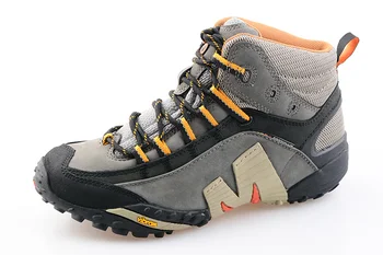 Мъжки Професионална Градинска Спортни обувки Merrell от естествена Кожа, Устойчиви на Топло Маратонки Mountainner с V-образно дъно Сиво/жълто 2