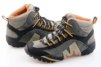 Мъжки Професионална Градинска Спортни обувки Merrell от естествена Кожа, Устойчиви на Топло Маратонки Mountainner с V-образно дъно Сиво/жълто 3