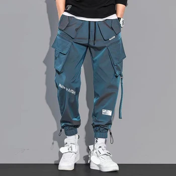 Мъжки пътеки Япония мода светлоотразителни Y2K Харадзюку панталони градинска дрехи, мъжки ежедневни хип-хоп панталони за джогинг панталони Мъжки