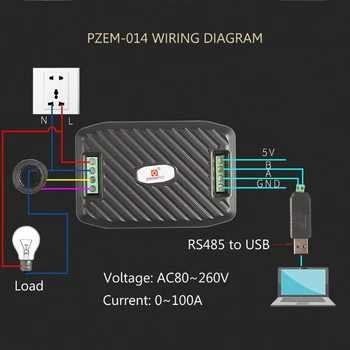 Напрежение адаптер AC 100A Текущата Енергия Hz фактор на мощността Модул RS485 Modbus с CT + USB 2