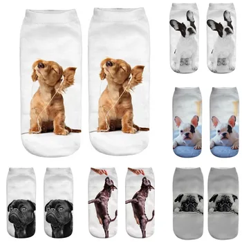 Нов 3D Принт Забавен е Сладък За Жени Карикатура на Кучета Животни Унисекс Къси Чорапи Креативни Цветни Няколко Лица Честит Ниски Чорапи До Глезена