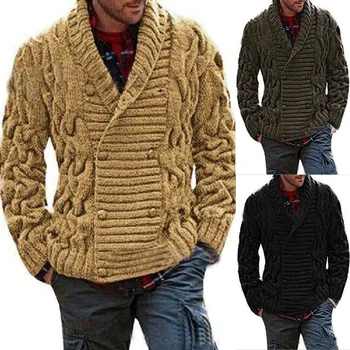 Нов Мъжки Пуловер, Мъжки двубортный сгъсти вязаный жилетка с V-образно деколте, Пуловер, Модерен мъжки пуловер, Топ