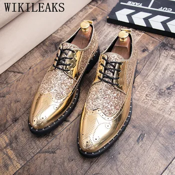 Новата Луксозна Марка Coiffeur Златни Обувки-Oxfords с Перфорации тип 