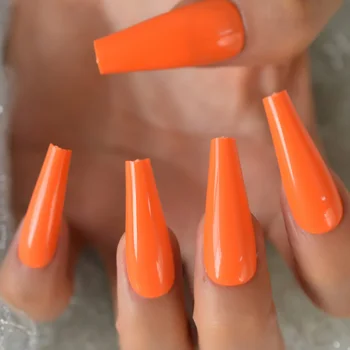 Оранжевият цвят на Гроба на изкуствена Ongles-дълги дебели многократно UV гланц за блясък заострени натиснете върху ноктите предварително зададени 24 5