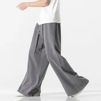Памук, Ленени Реколта Мъжки Зреещи Harajuku Извънгабаритни Ежедневни Мъжки Широки Панталони Свободни Висококачествени Мъжки Панталони За Джогинг