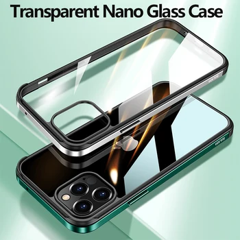 Прозрачен Калъф от Нано Стъкло за iPhone 14 Pro Max Качествена Метална рамка Луксозен Телефон Прозрачна Делото за iPhone Pro 13 12