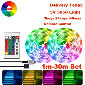 Светодиодна Лента за Стаите в Цвят RGB, 1 m-30 м, Пълен Комплект на подсветката на телевизора Luces LED Украса 5 Спални В USB Led Лента 3 клавишите 24 клавишите 44 клавишите