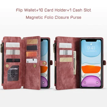 Седалките-портфейли с магнитна закопчалка от изкуствена кожа за iPhone 14 13 12 Pro Max 8 7 Plus 6s 6 За iPhone 11, Чанта-портфейл, Червен, с Държач за Карти 1