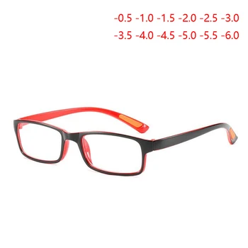 Ультралегкие квадратни Очила за късогледство TR90 Със степен За жените и Мъжете, Студентски Очила по Рецепта, черно-Червена дограма -0,5 -1,0 -6,0