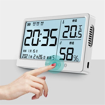 Цифров LCD Измерване на Температурата И Влажността В Помещението метеорологичната станция Часовници Детска Стая USB Зареждане на Електронен Термометър, Влагомер 2