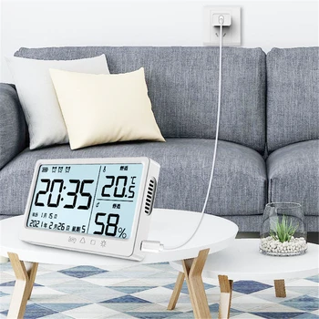Цифров LCD Измерване на Температурата И Влажността В Помещението метеорологичната станция Часовници Детска Стая USB Зареждане на Електронен Термометър, Влагомер 3