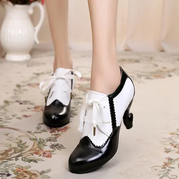 Японската лолита сладко сладко лейси кръгла глава ретро дамски обувки на висок ток с дълбоко уста Реколта Сладка Обувки в стил Лолита